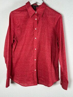 Lauren Jeans Co. Ralph Lauren Womens Red Button-Up Long Sleeve Shirt XL Cotton